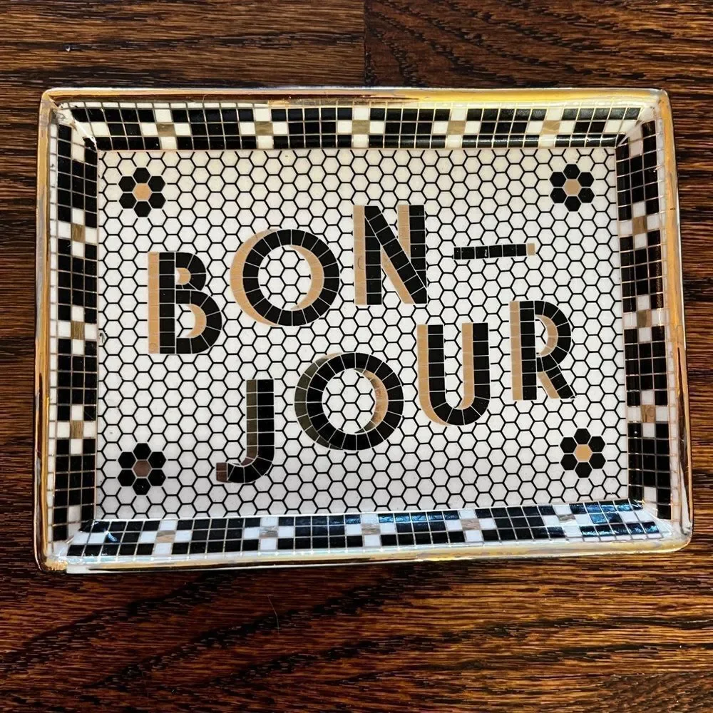 Anthropologie Bistro Tile Jewelry Makeup Bonjour Tray Brand New